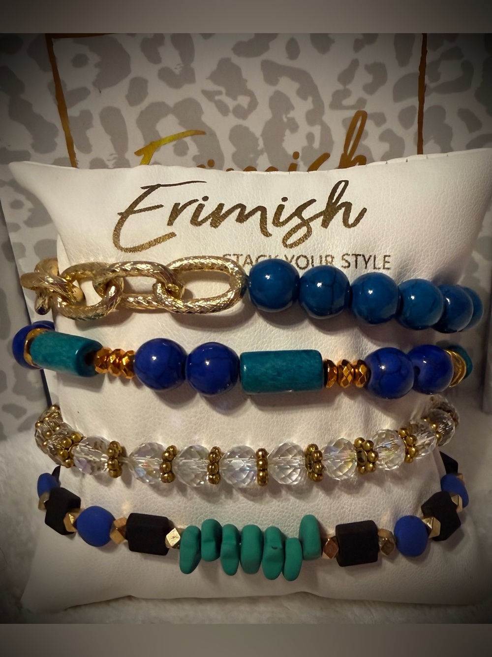 New ERIMISH Bracelets - 4 pc Stack - Teal & Blue